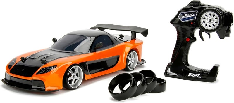 JADA 6-Piece Fast And Furious Remote Control Drift Mazda Car Kit with Opening Doors, Freewheel Vehicle, 1:10 Scale, Orange/Black - Image 2