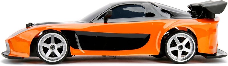 JADA 6-Piece Fast And Furious Remote Control Drift Mazda Car Kit with Opening Doors, Freewheel Vehicle, 1:10 Scale, Orange/Black - Image 4