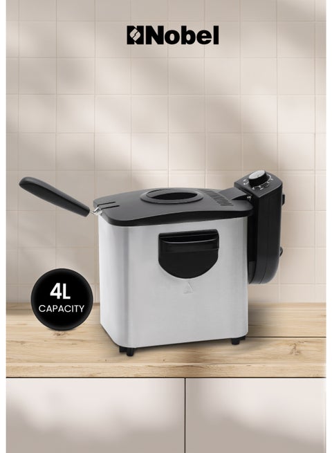 Deep Fryer with 700g Frying Capacity, Detachable Enamel Oil Tank Dishwasher Safe with Adjustable Temperature Control 4 L 2500 W NDF8G Stainless Steel