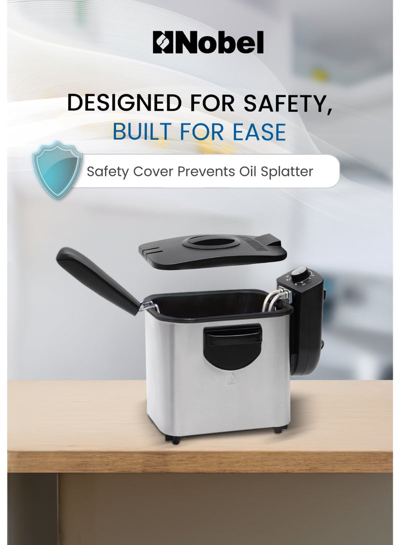 Nobel Deep Fryer with 700g Frying Capacity, Detachable Enamel Oil Tank Dishwasher Safe with Adjustable Temperature Control 4 L 2500 W NDF8G Stainless Steel  - Image 5