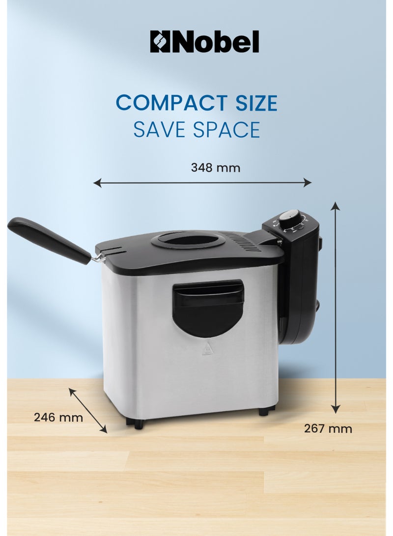 Deep Fryer with 700g Frying Capacity, Detachable Enamel Oil Tank Dishwasher Safe with Adjustable Temperature Control 4 L 2500 W NDF8G Stainless Steel