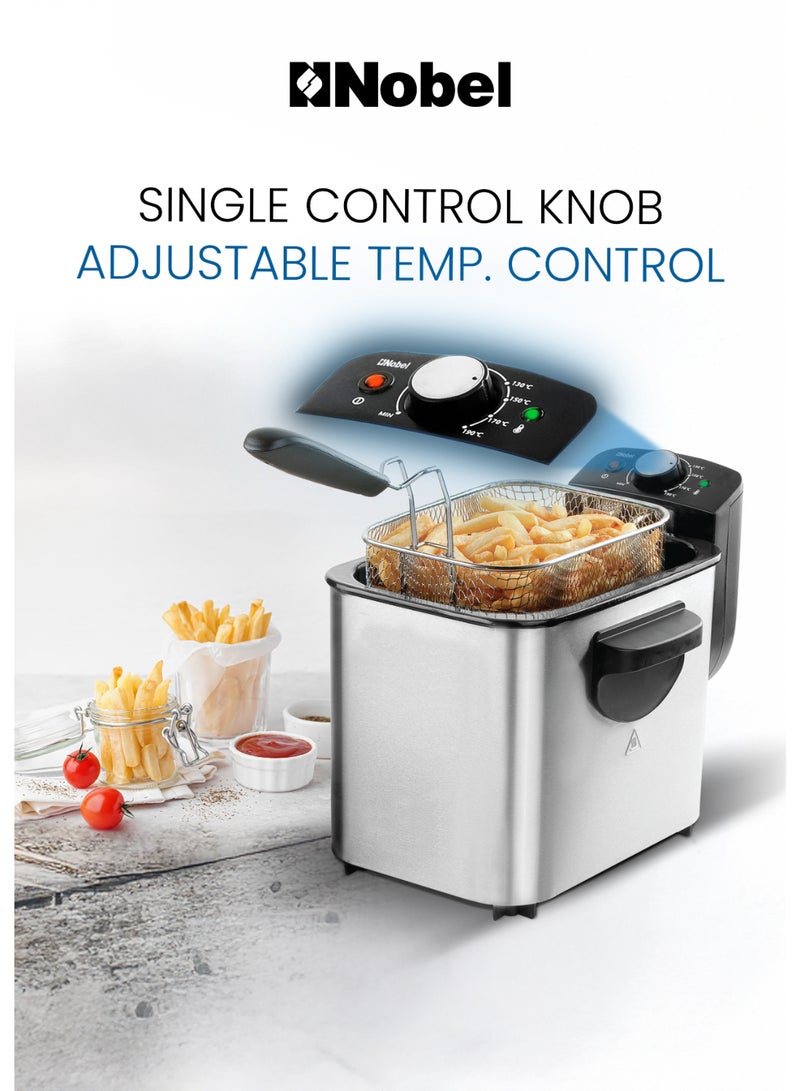 Nobel Deep Fryer with 700g Frying Capacity, Detachable Enamel Oil Tank Dishwasher Safe with Adjustable Temperature Control 4 L 2500 W NDF8G Stainless Steel  - Image 3