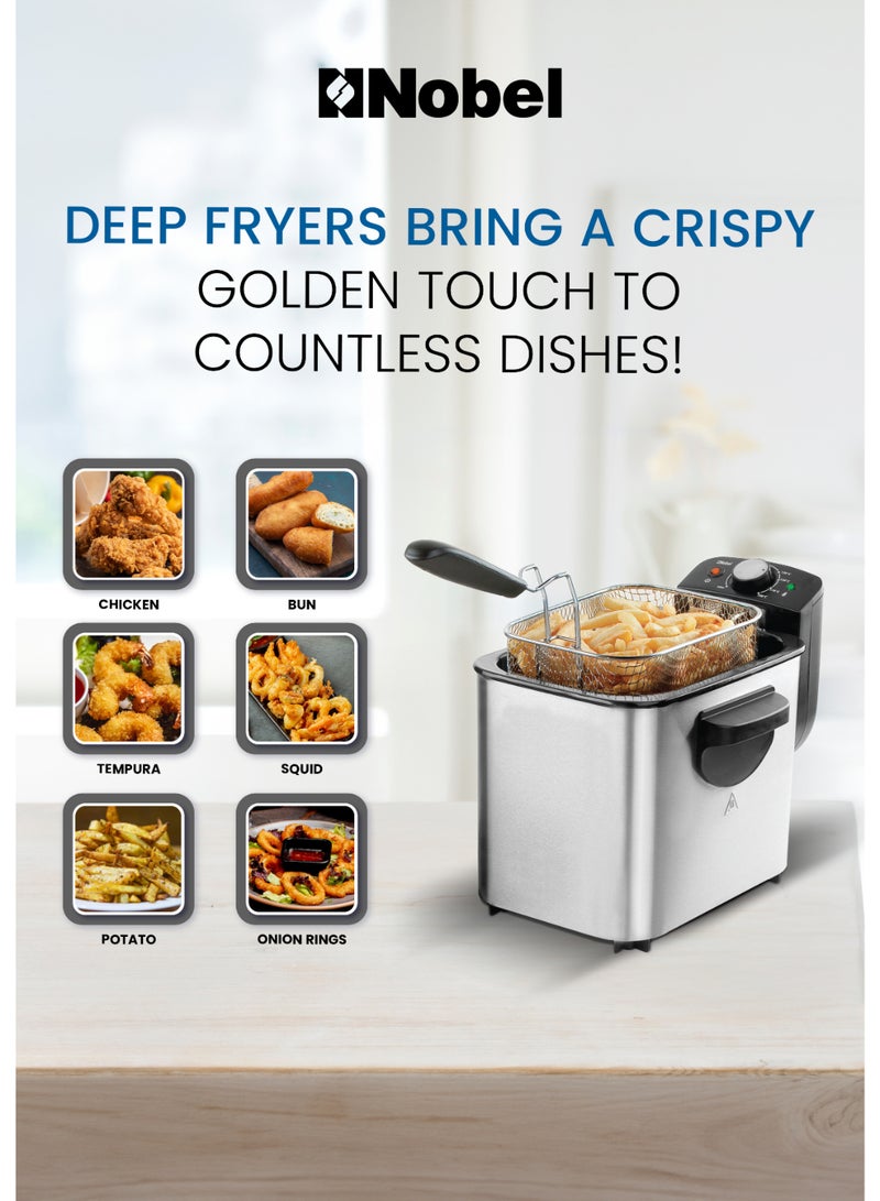 Deep Fryer with 700g Frying Capacity, Detachable Enamel Oil Tank Dishwasher Safe with Adjustable Temperature Control 4 L 2500 W NDF8G Stainless Steel