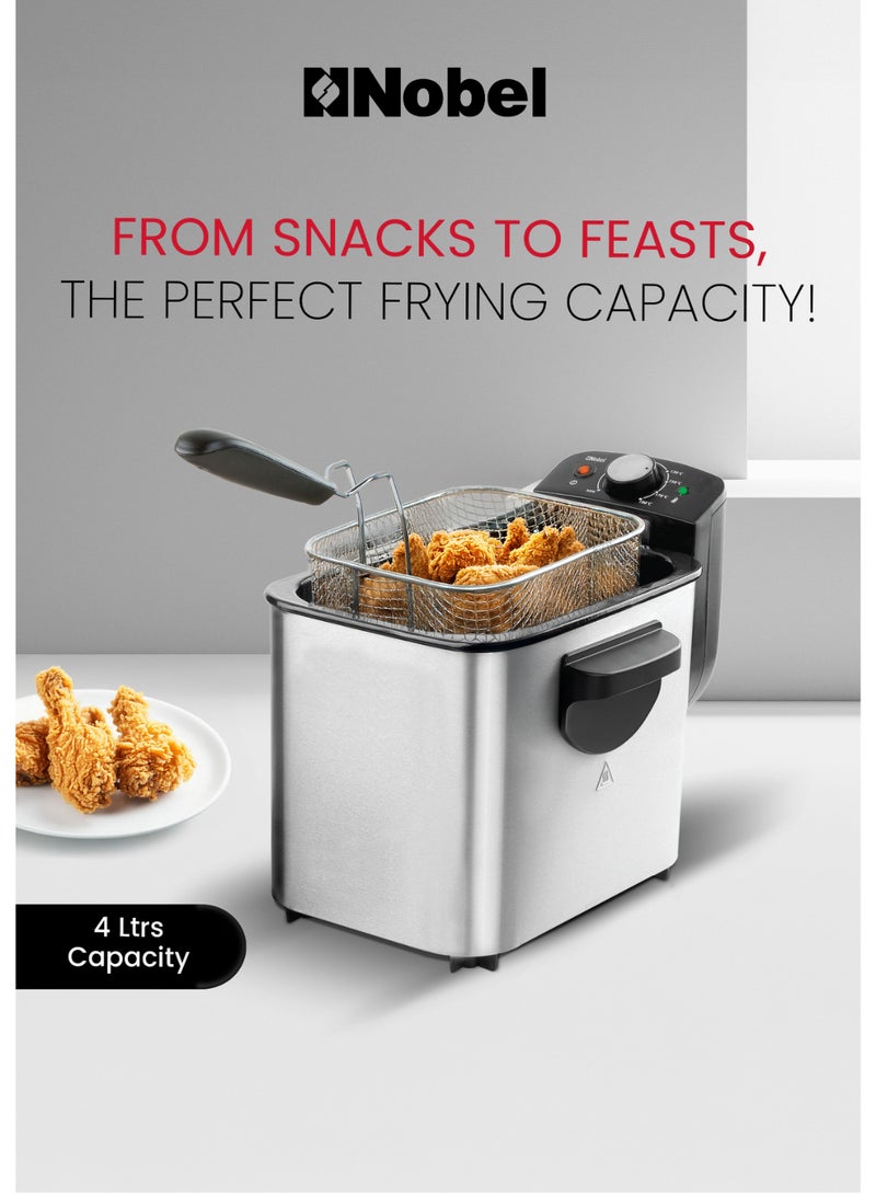 Nobel Deep Fryer with 700g Frying Capacity, Detachable Enamel Oil Tank Dishwasher Safe with Adjustable Temperature Control 4 L 2500 W NDF8G Stainless Steel  - Image 4