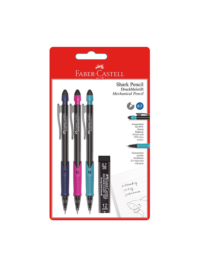 FABER-CASTELL Shark Mechanical Pencil+Lead 0.7Mm 3+1 Blister Pack Assorted