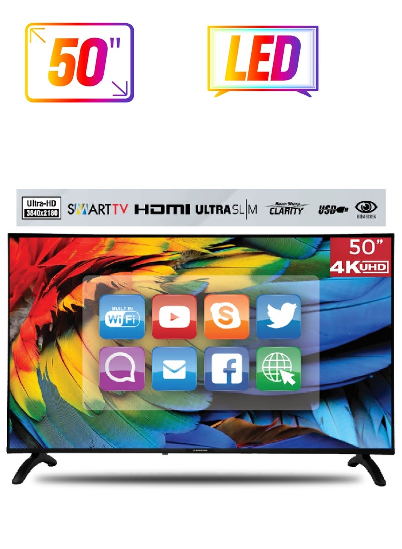Toshiro 50 Inch 4K UHD Smart LED TV | Android OS | Built-In Wi-Fi & DLNA | HDMI & USB Ports | Smart Apps including Twitter, Facebook, and Skype | Quad-Core Processor | 60Hz | 2 Year Warranty - TRO4K50SLED/TRO504KSLED2 Black - Image 1