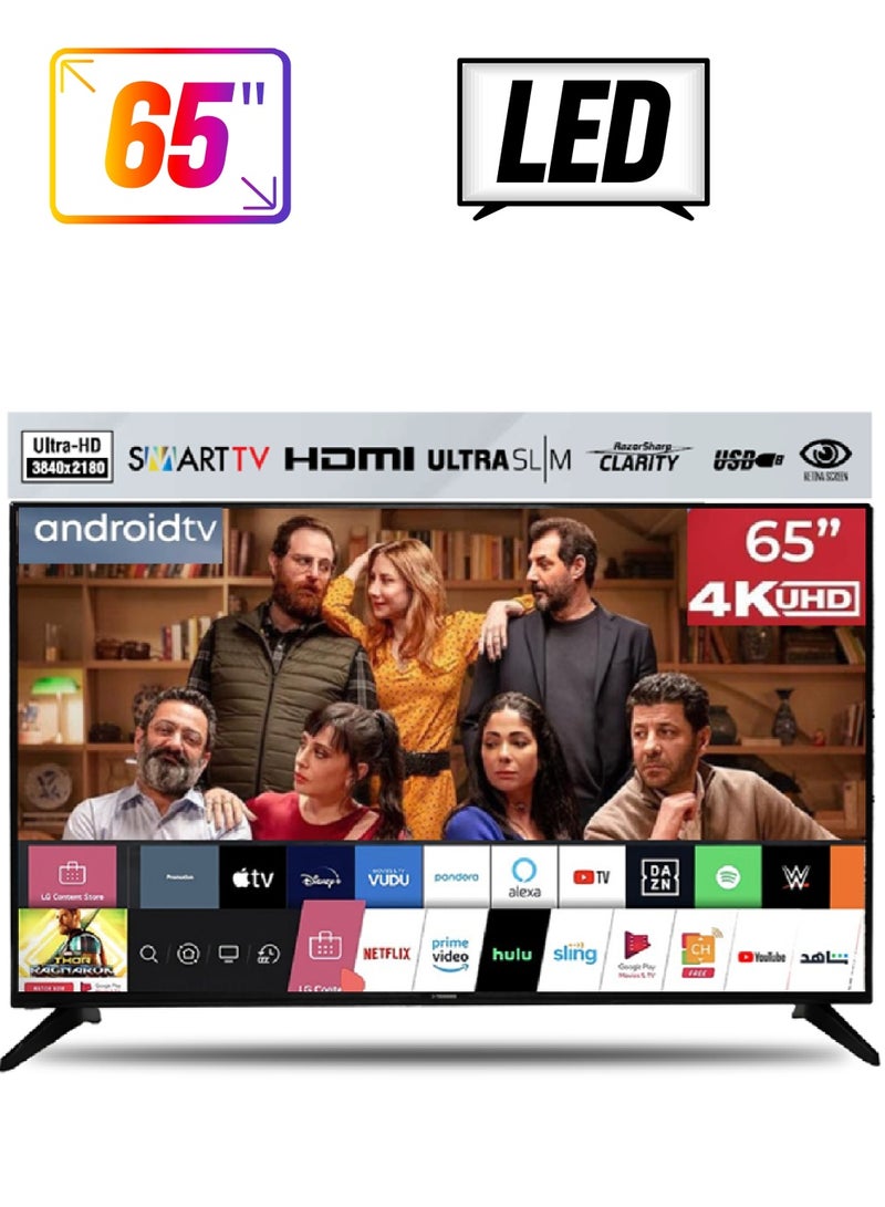 توشيرو تلفزيون ذكي LED مقاس 65 بوصة بدقة 4K، ونظام تشغيل Android، ومعدلات تحديث 60 هرتز. TRO4K65SLED أسود TRO4K65SLED أسود - Image 1