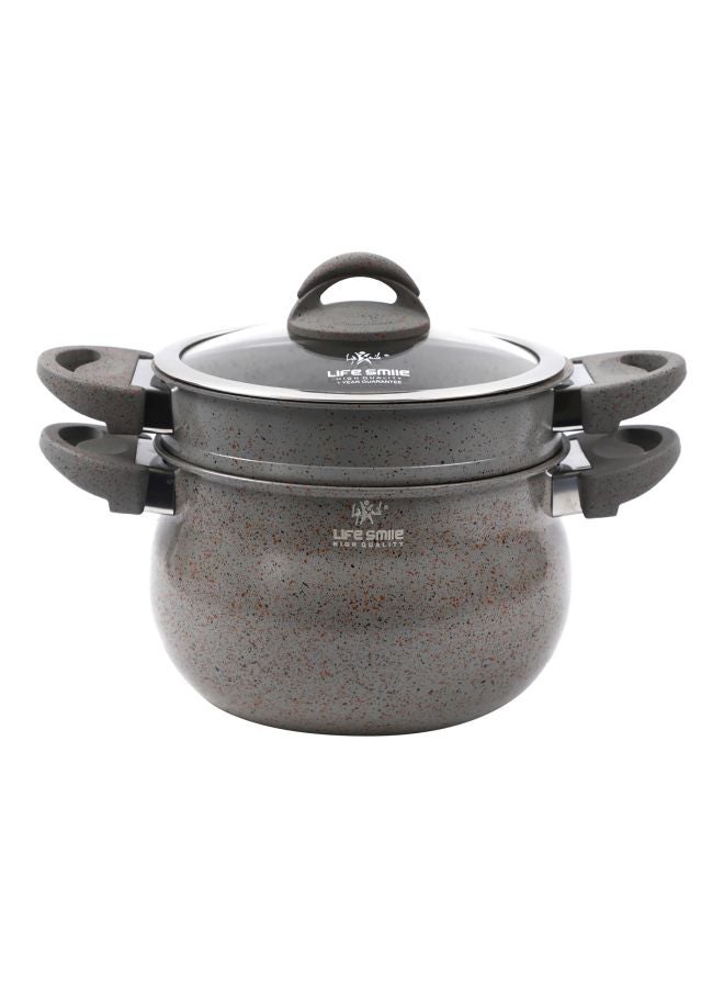 Life Smile - Granite Coated Aluminium Couscoussier Set Grey Stock Pot(20), Steamer(20)cm - Image 1