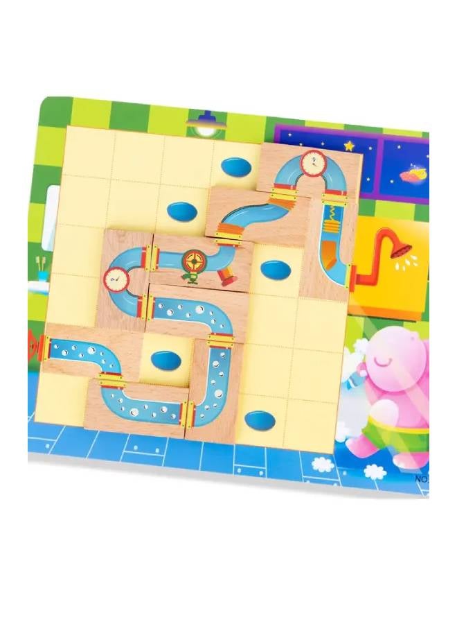 Happy Kids - Wooden Hippo Bathing Water Pipe Connection Jigsaw Puzzle Game - Image 1