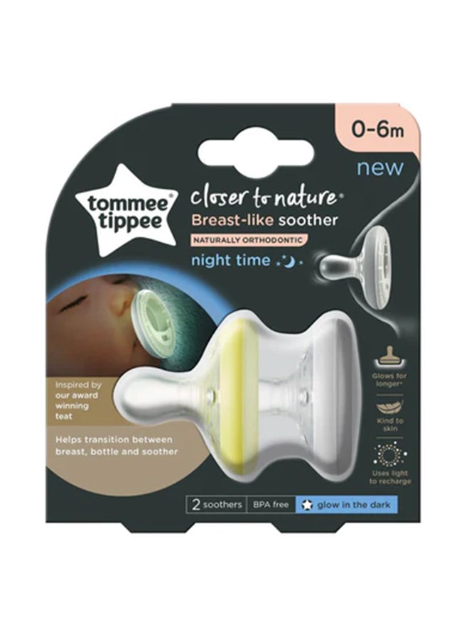 tommee tippee - Pack Of 2 Dummies Breast-Like Soother Night Dark Glow Skin-Like Texture Symmetrical Orthodontic For 0-6 Months+ - Assorted - Image 1