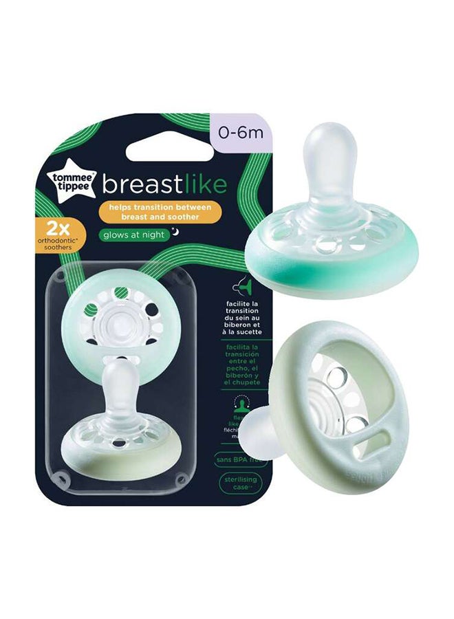 tommee tippee - Pack Of 2 Dummies Breast-Like Soother Night Dark Glow Skin-Like Texture Symmetrical Orthodontic For 0-6 Months+ - Assorted - Image 1