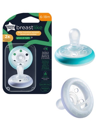 Pack Of 2 Dummies Breast-Like Soother Night Dark Glow Skin-Like Texture Symmetrical Orthodontic Design BPA-Free Includes Steriliser Box For 6-18m Assorted - pnsku/N39935590A/45/_/1702643601/14f6828c-9ae0-4b9c-acde-c6731632e5a2