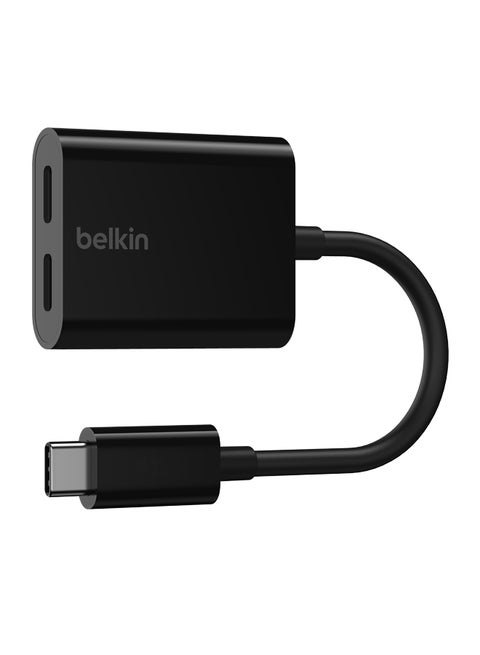 Belkin USB-C Splitter (Audio + Charge Adapter) USB-C Headphone Adapter, USB-C PD Fast Charging Black