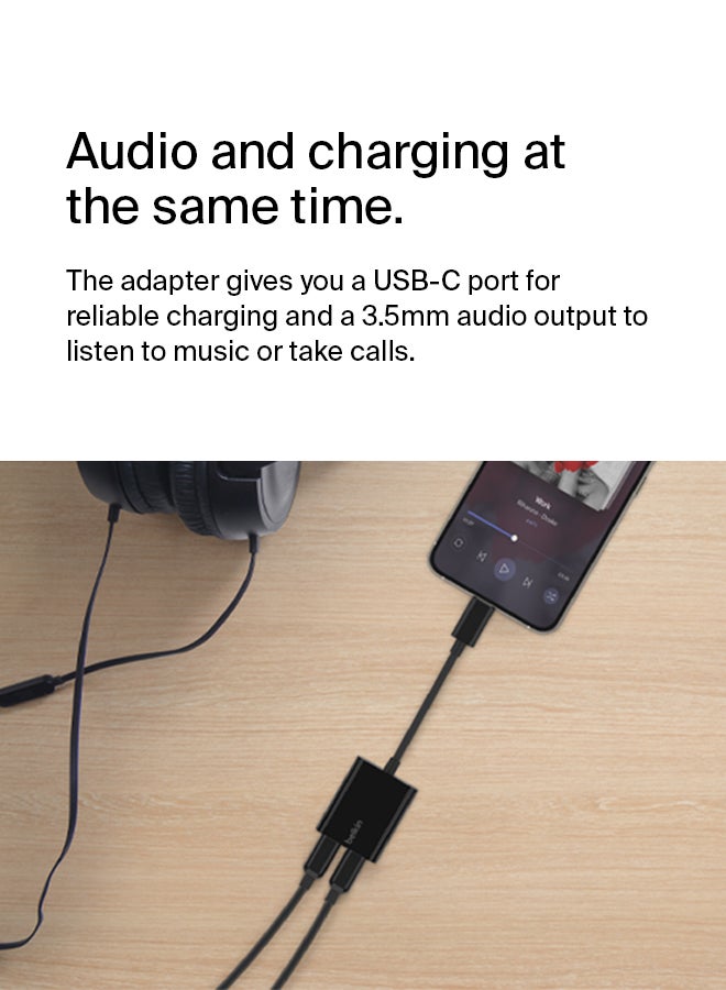 Belkin USB-C Splitter (Audio + Charge Adapter) USB-C Headphone Adapter, USB-C PD Fast Charging Black - Image 3