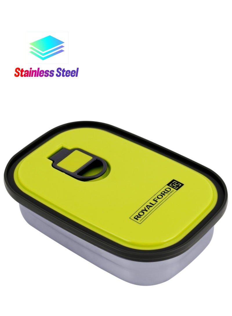 Royalford - Stainless Steel Food Container Green Lid/Silver Base 350ml - Image 1