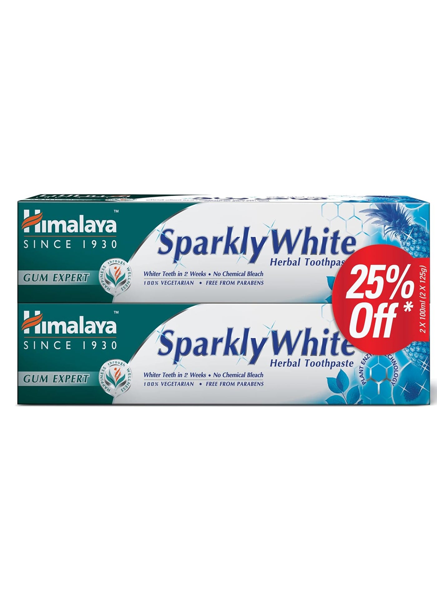 Himalaya Pack Of 2 Toothpaste Sparkly White Herbal 100ml
