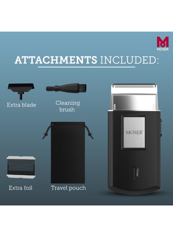 Mobile Shaver, Cordless Precision Shaver With Ultra-Close Cut Foil, Compact Design, Soft-Touch Ergonomic Design, Space-Saving Travel Pouch Included (3615-0052) Black/Silver - https://f.nooncdn.com/p/pnsku/N40018835A/45/_/1741761295/2df86f6d-f36a-48fe-8f9d-9c3c3da5bc82.jpg?format=jpg&width=original