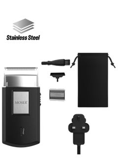 MOSER Mobile Shaver, Cordless Precision Shaver With Ultra-Close Cut Foil, Compact Design, Soft-Touch Ergonomic Design, Space-Saving Travel Pouch Included (3615-0052) Black/Silver  - Image 1