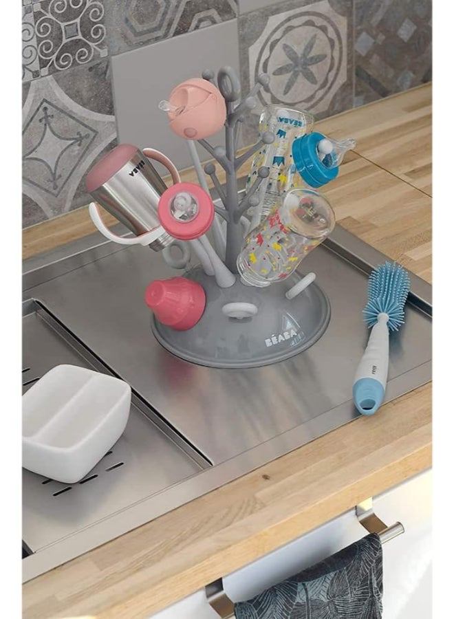 BEABA - Beabadish Drainer For Baby Bottles Allows You To Dry 6 Baby Bottles And Bottle Accessories Removable Drip Water Drip Tray Practical And Well Thought Out - Grey - Image 1
