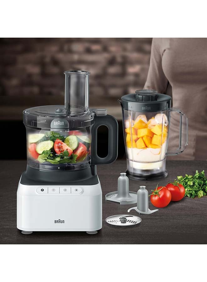 BRAUN Food Processor, 1.2L Blender, 2.1L Bowl Capacity, 2 Speeds, Pulse Function, Slicing and Grating disc, Dough, 2.1 L 800 W FP3131WH White/Grey/Black 2.1 L 800 W FP3131WH White/Grey/Black - Image 1