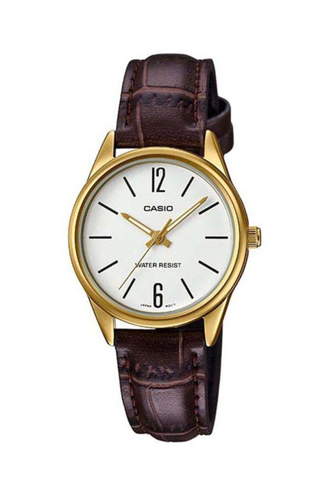 Women's Leather Analog Wrist Watch LTP-V005GL-7BUDF