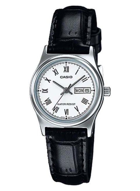 Women's Leather Analog Wrist Watch LTP-V006L-7BUDF - 26 mm - Black