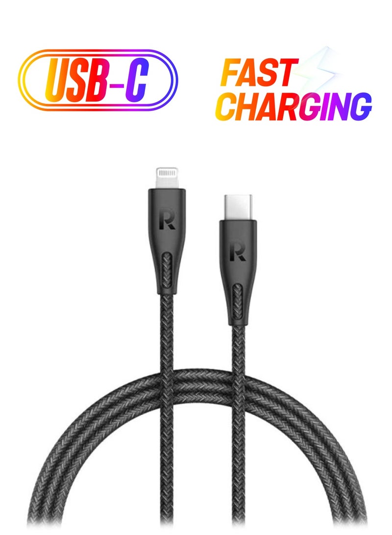 RAVPOWER Type-C To Lightning Data Sync Charging Cable Black - Image 1