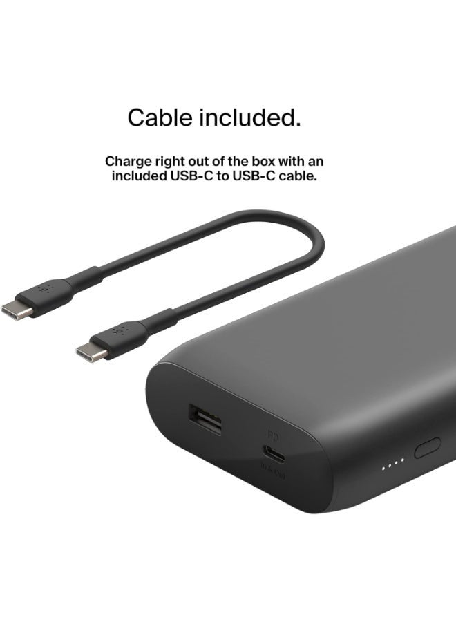 belkin - BoostCharge USB C Power Bank 20000mAh - 30W PD Fast Charger w/USB-C And USB Ports, Chargers For Macbook Pro/iPad Pro 11/12.9 Inch/ iPhone 15/ 14 Or Older, Google, Samsung, Huawei Black - Image 1
