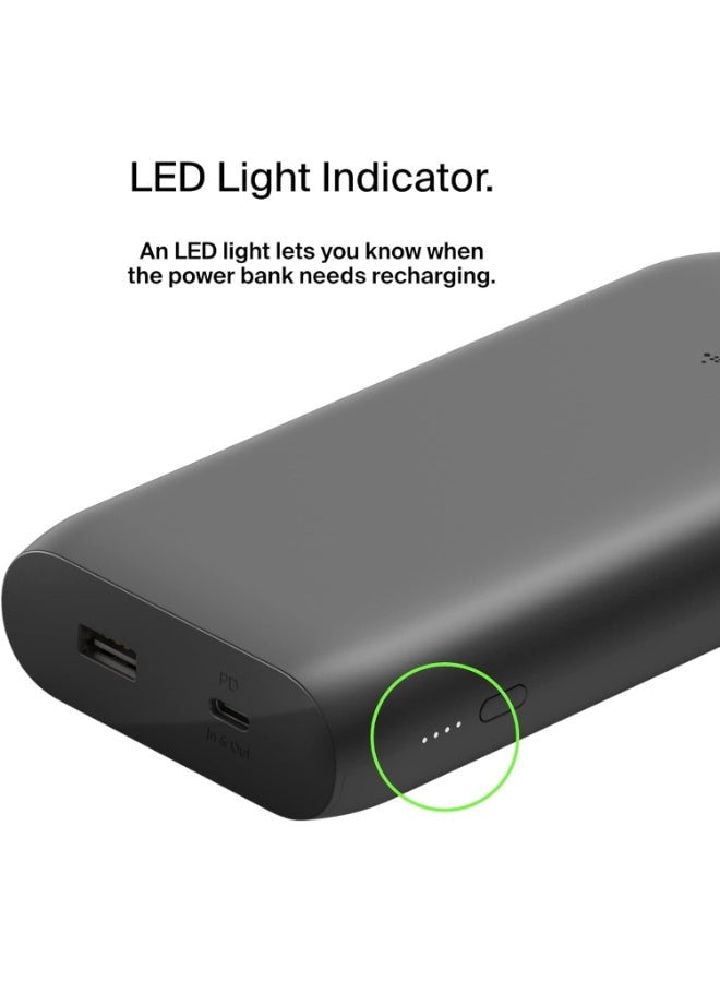 belkin - BoostCharge USB C Power Bank 20000mAh - 30W PD Fast Charger w/USB-C And USB Ports, Chargers For Macbook Pro/iPad Pro 11/12.9 Inch/ iPhone 15/ 14 Or Older, Google, Samsung, Huawei Black - Image 1