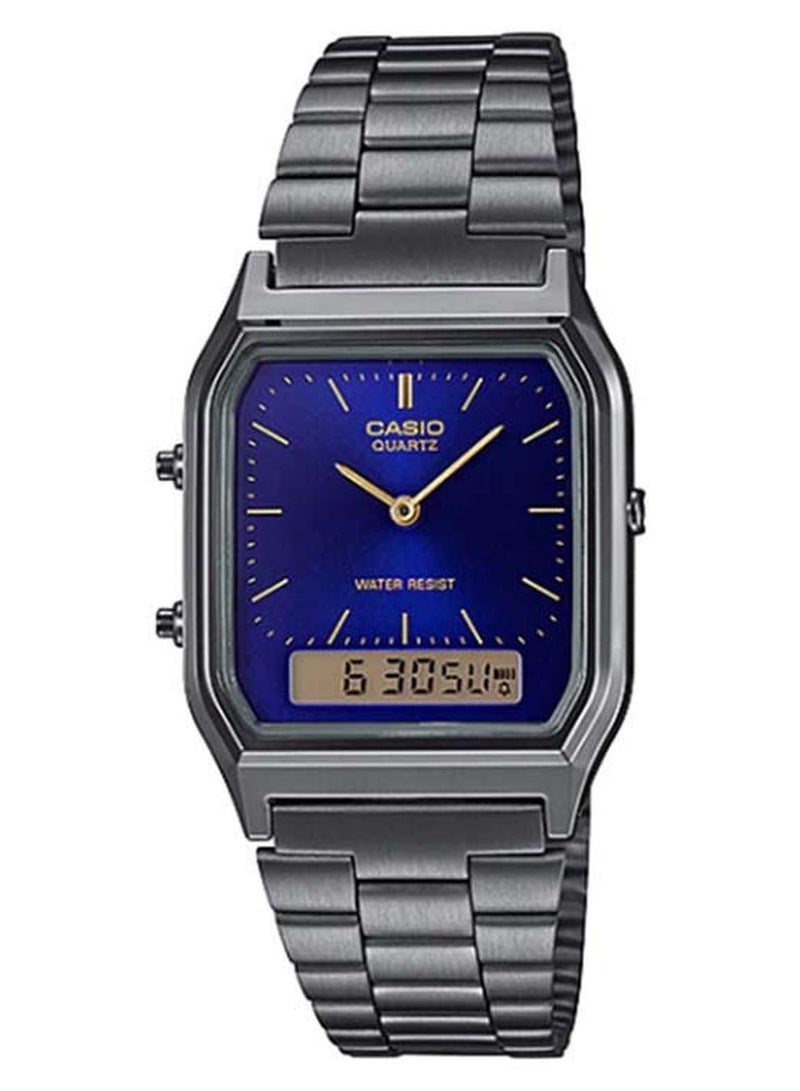 كاسيو ساعة يد رقمية بعقارب بسوار من الإستانلس ستيل طراز AQ-230GG-2ADF - مقاس 33 مم - لون رمادي للرجال - Image 1