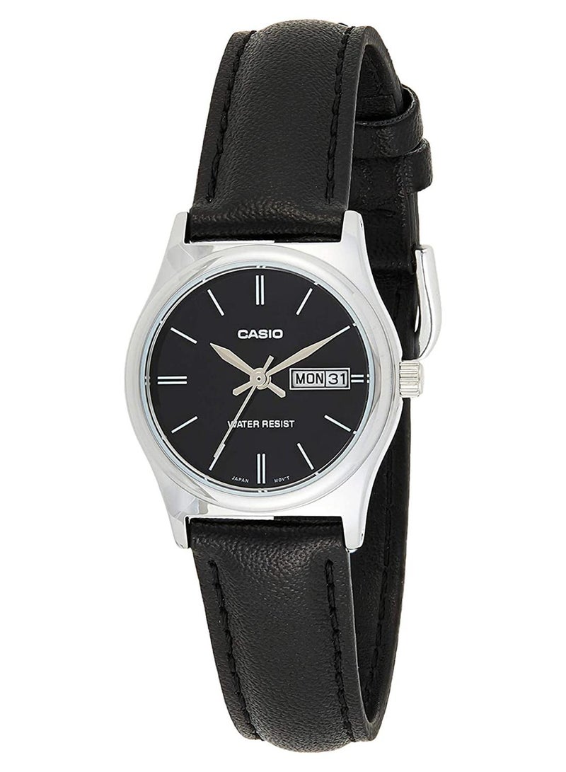 كاسيو ساعة يد بعقارب وسوار من الجلد طراز LTP-V006L-1B2UDF - مقاس 25 مم - لون أسود للنساء - Image 1