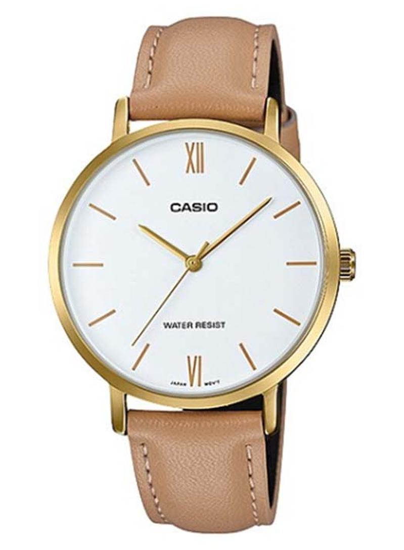 كاسيو ساعة يد بعقارب وسوار من الجلد طراز LT- 01GL-7BUDF - مقاس 33 مم - لون بني للنساء - Image 1
