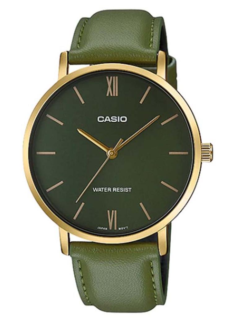 CASIO Men's Enticer Leather Analog Wrist Watch MTP-VT01GL-3BUDF - 33 mm - Green - Image 1