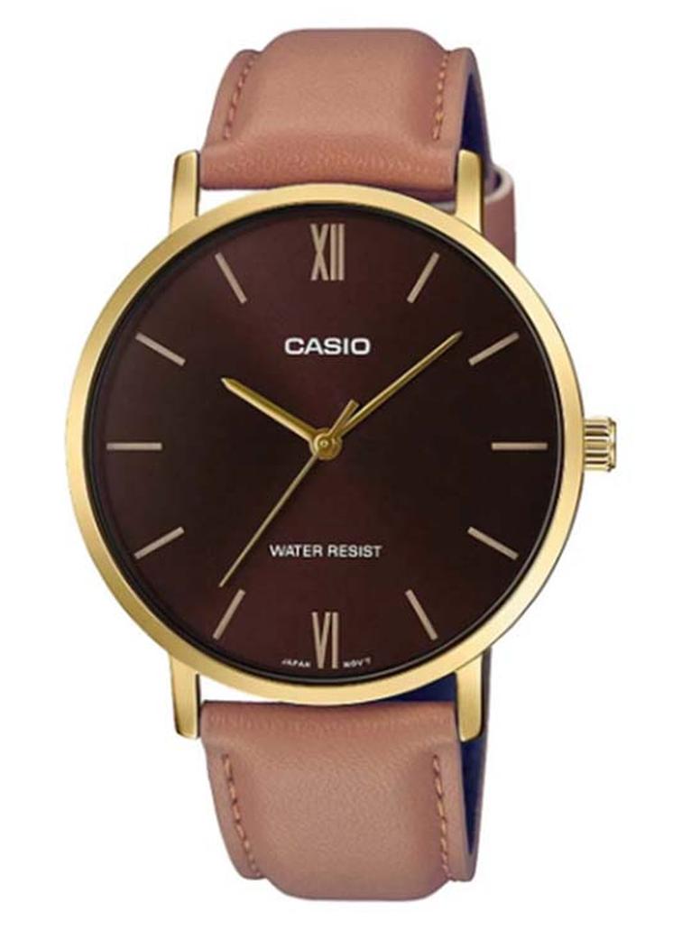 CASIO Men's Leather Analog Wrist Watch MTP-VT01GL-5BUDF - 40 mm - Brown - Image 1