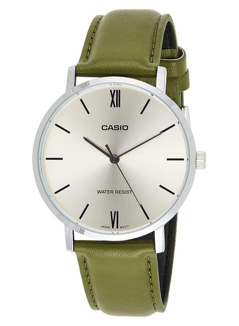 CASIO Men's Leather Analog Wrist Watch MTP-VT01L-3BUDF - 40 mm - Green - Image 1