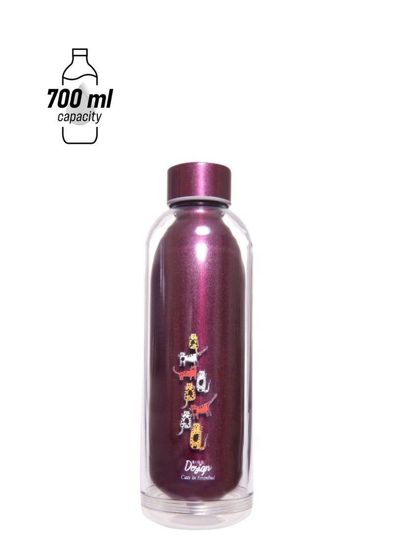 Biggdesign Cats Printed Water Bottle Clear/Pink/White 23x8x8cm - Image 1