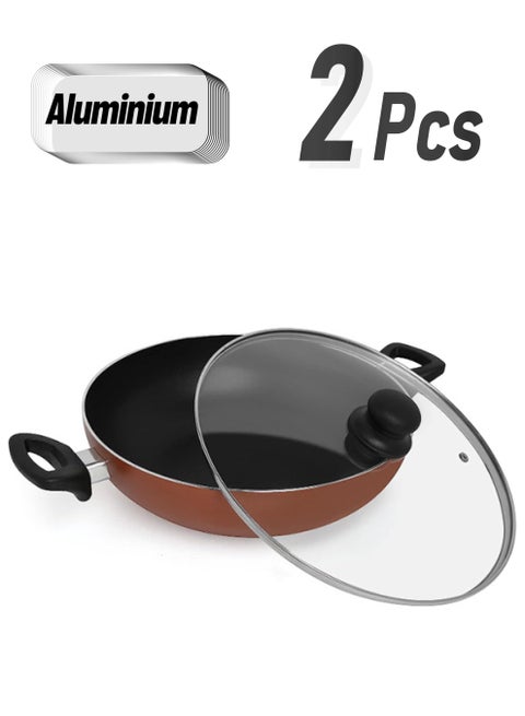 Non-Stick Wok Pan With Lid Brown 32cm