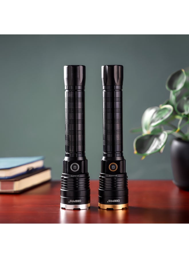 GEEPAS 2 PCS Rechargeable Zoomable LED Flashlight| 3000 Mah Super Bright Light Rechargeable Flashlight with 30W High Power LED Aluminum Body| GFL51077Z Black - Image 3