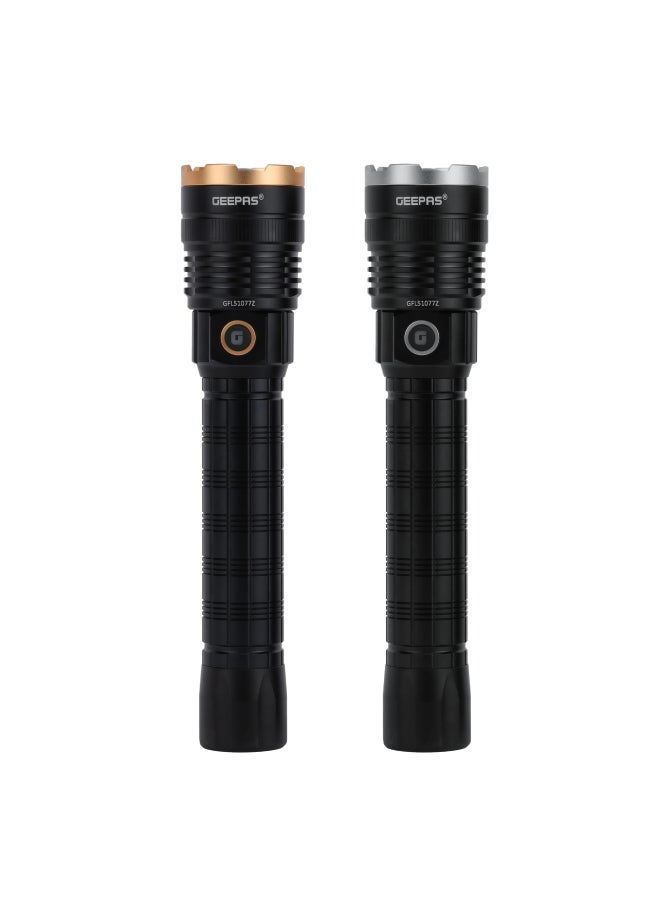 GEEPAS 2 PCS Rechargeable Zoomable LED Flashlight| 3000 Mah Super Bright Light Rechargeable Flashlight with 30W High Power LED Aluminum Body| GFL51077Z Black - Image 1