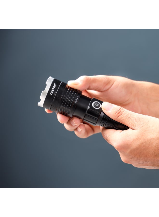 GEEPAS 2 PCS Rechargeable Zoomable LED Flashlight| 3000 Mah Super Bright Light Rechargeable Flashlight with 30W High Power LED Aluminum Body| GFL51077Z Black - Image 2