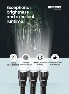 GEEPAS 3Pcs - Rechargeable Water Proof LED Flashlight with Hyper Bright Cool White LED, Aircraft Grade Aluminum Body, Ideal for Trekking, Camping & More.. Black  - Image 5