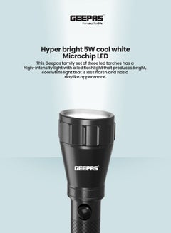GEEPAS 3Pcs - Rechargeable Water Proof LED Flashlight with Hyper Bright Cool White LED, Aircraft Grade Aluminum Body, Ideal for Trekking, Camping & More.. Black  - Image 4