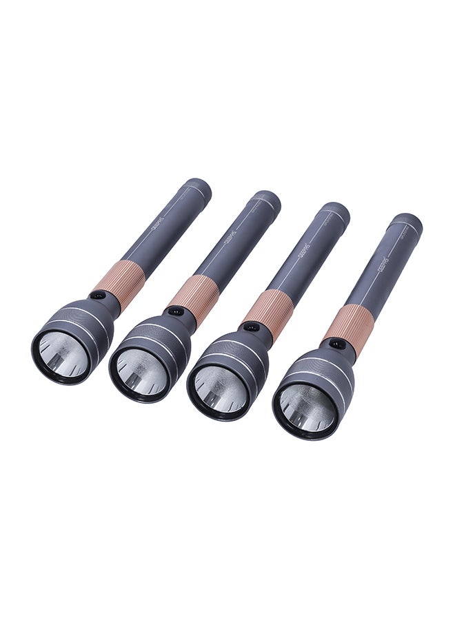 GEEPAS - 4 In 1 Rechargeable Waterproof LED Flashlight - 330 Lumens Super bright Light with 4 Hours Continuous Working| Ideal for Camping, Trekking, Patrolling & More Gunmetal & Golden - Image 1