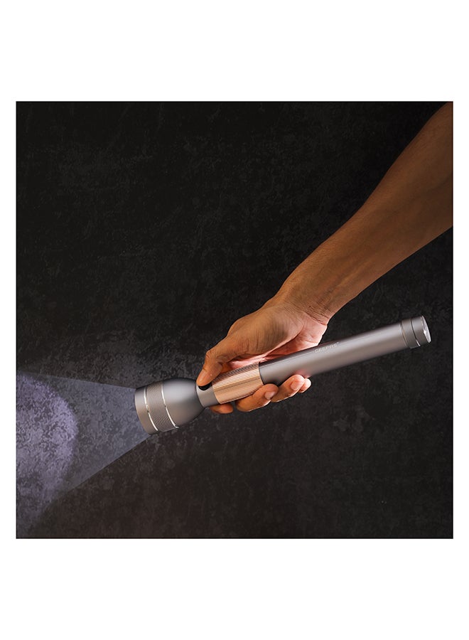 GEEPAS - 4 In 1 Rechargeable Waterproof LED Flashlight - 330 Lumens Super bright Light with 4 Hours Continuous Working| Ideal for Camping, Trekking, Patrolling & More Gunmetal & Golden - Image 1