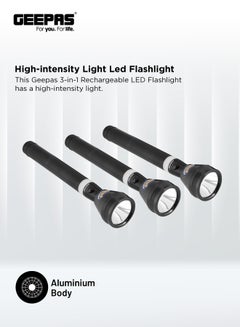 GEEPAS 3-Piece Rechargeable LED Flashlight Black/White 265mm  - Image 2