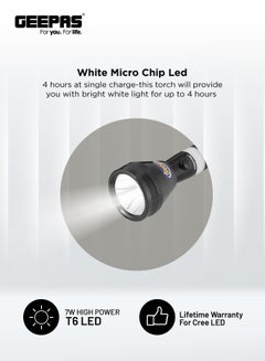 GEEPAS 3-Piece Rechargeable LED Flashlight Black/White 265mm  - Image 5