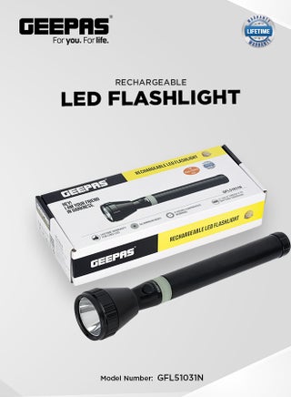 مصباح يدوي LED قابل لإعادة الشحن - مصباح LED بمدى 2000 متر، تصميم محمول وعمل 3 ساعات | مثالي للتخييم والمشي لمسافات طويلة والطوارئ أسود/أبيض 285 مم أسود/ أبيض 285مم - pnsku/N40174274A/45/_/1732548508/167cdec7-1b59-494b-b19b-8bb722c56384