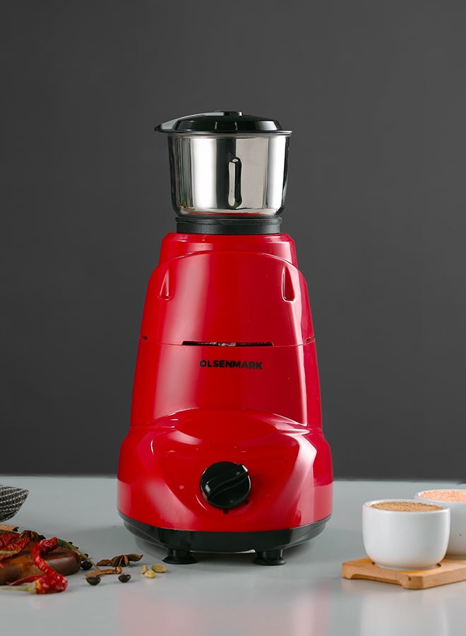 Olsenmark 2 In 1 Indian Mixer Grinder, Juicer Stainless Steel Jars And Blades, 1.5 L 600 W OMSB2218K Red/Black/Silver  - Image 3