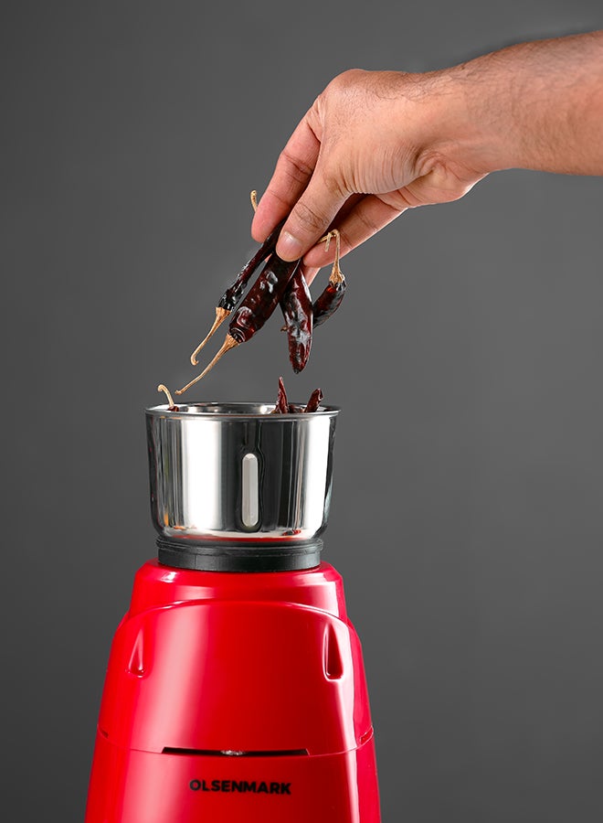 Olsenmark - 2 In 1 Indian Mixer Grinder, Juicer Stainless Steel Jars And Blades, 1.5 L 600 W OMSB2218K Red/Black/Silver - Image 1