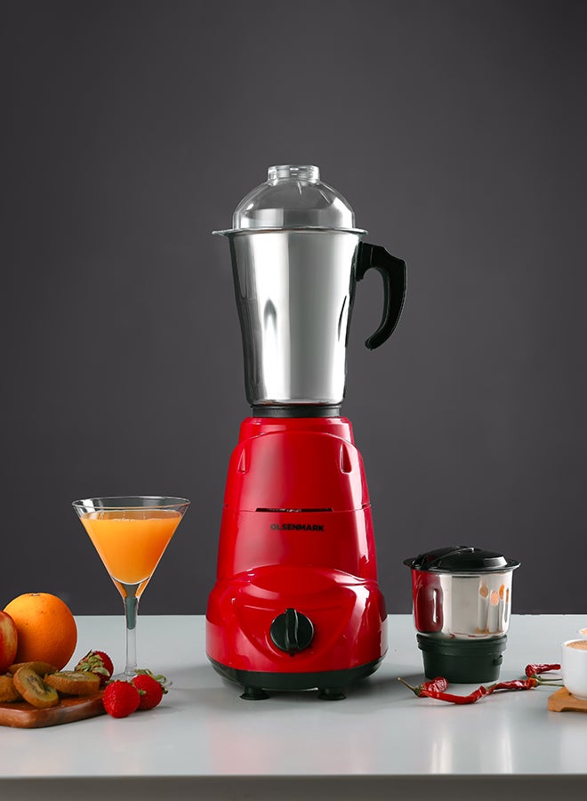 Olsenmark 2 In 1 Indian Mixer Grinder, Juicer Stainless Steel Jars And Blades, 1.5 L 600 W OMSB2218K Red/Black/Silver  - Image 2